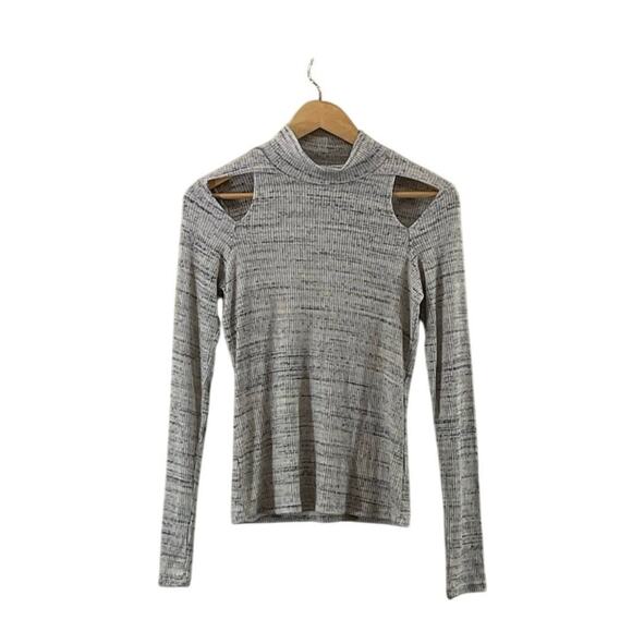 Project Social T Fitted Ribbed Cold Shoulder Cut Out Design Gray Sweater - Picture 1 of 4